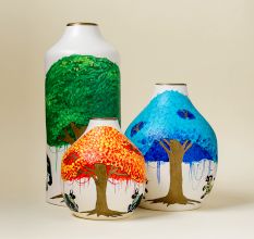 Handcrafted Ceramic Phad Art Tree Life Decorative Vase Set of 3